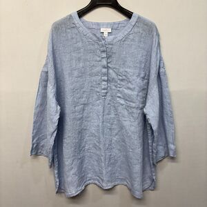 J Jill Pure Jill 100% Linen Blouse Top Shirt Size 2X Blue C050 -12